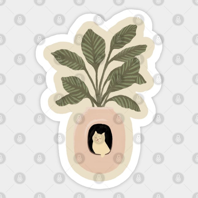 Hidden cat Calathea plants house penthouse Sticker by Chewbarber